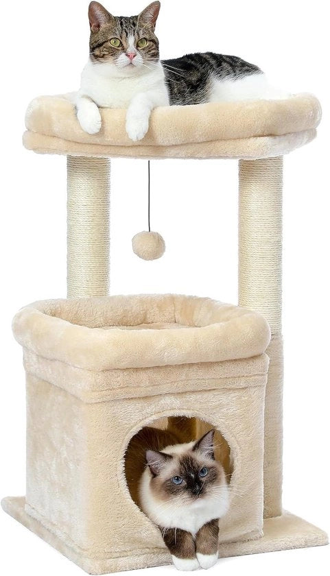 Torre per gatti a più livelli con postazione per grattare in sisal, casa per gatti accogliente e grande seggiolino per gatti per gatti da appartamento