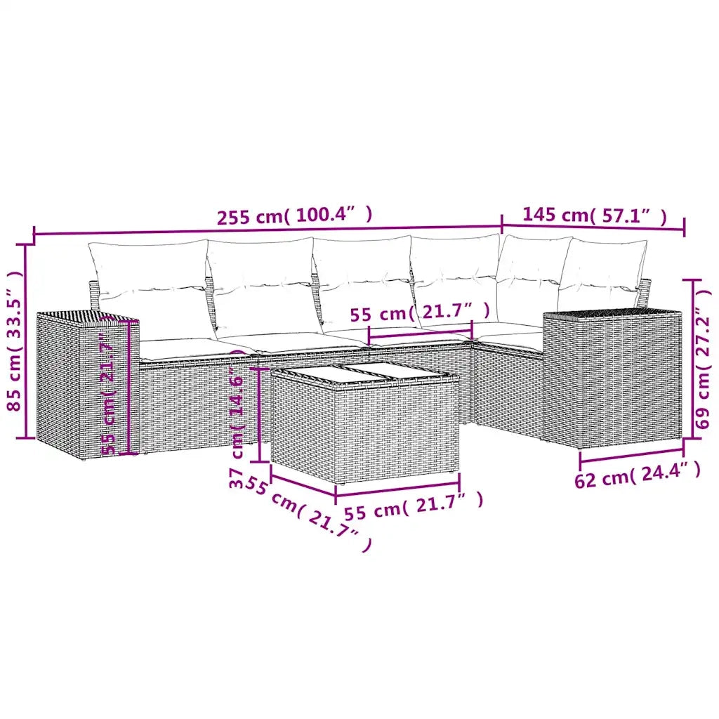 Set Divano da Giardino 6 pz con Cuscini Nero in Polyrattan 3222535