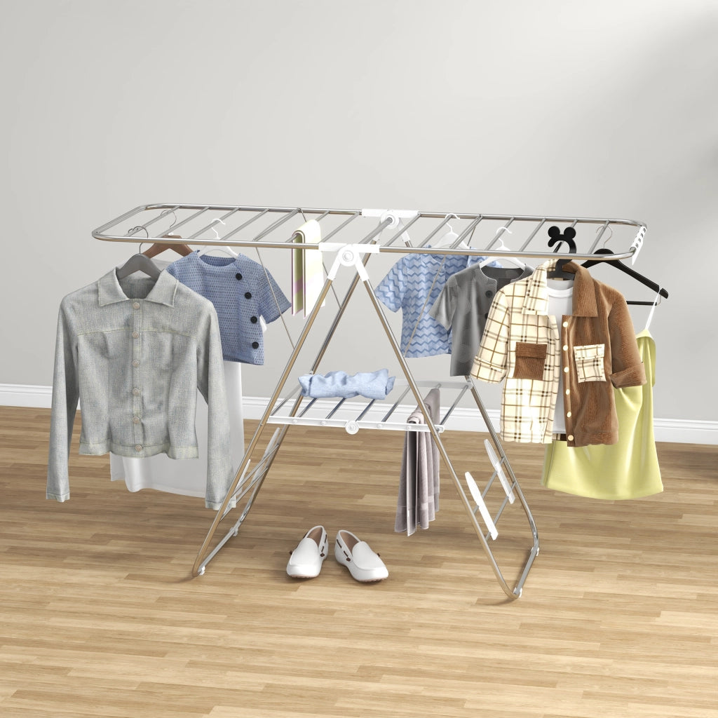 Stendibiancheria Pieghevole 2 Livelli Regolabile ¨C zephmum ¨C Grigio 148x60.5x98 cm