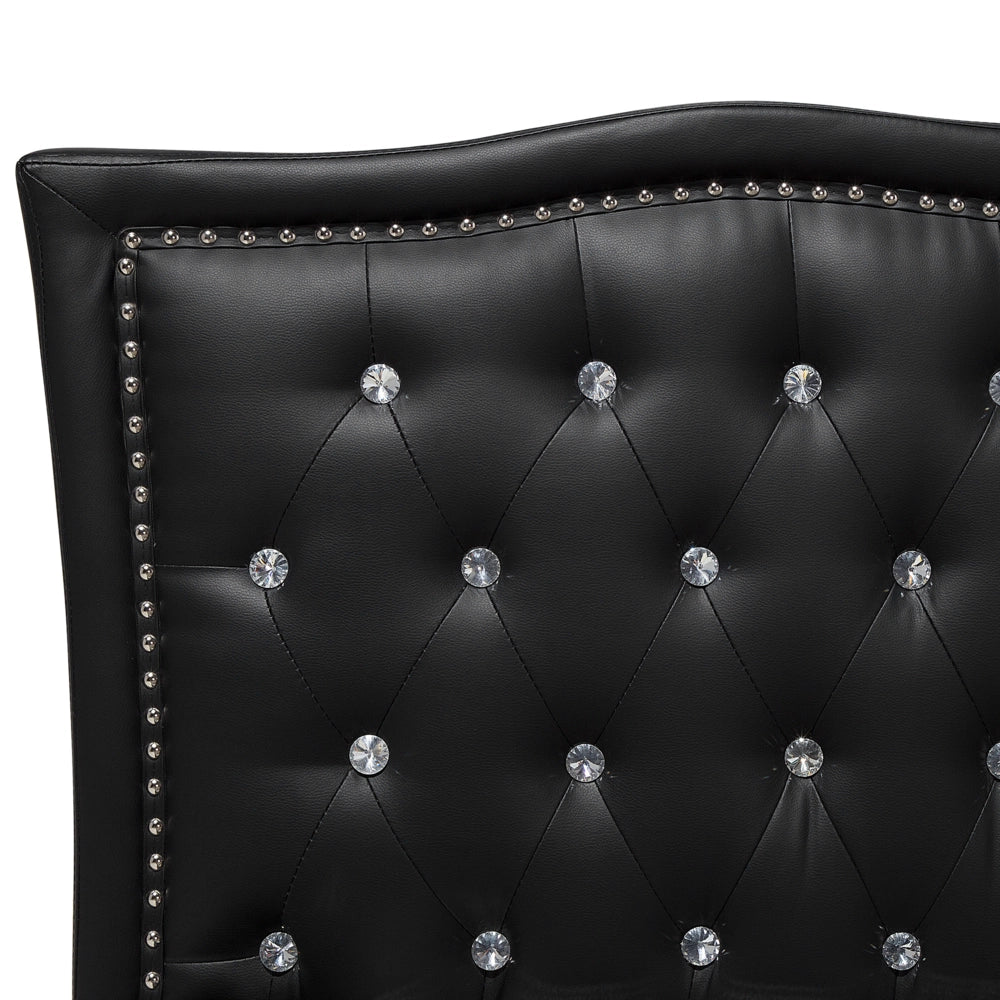 Letto matrimoniale in ecopelle nera 140 cm 6 struttura imbottita con bottoncini in cristallo con finiture imbottite