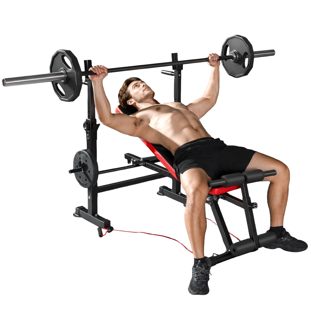 Panca multifunzione per allenamento ¨C Xylo ¨C con schienale regolabile e supporto pesi 147x109x122cm nero