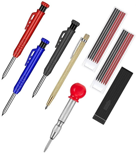 Set di matite meccaniche per lavorazione del legno - Attrezzi per falegnameria - Matite per falegnameri - Strumenti per navetti - Strumento per affilare punte - Adatto per vetro/ metallo/ legno - Matita per falegnameri con punta affilata
