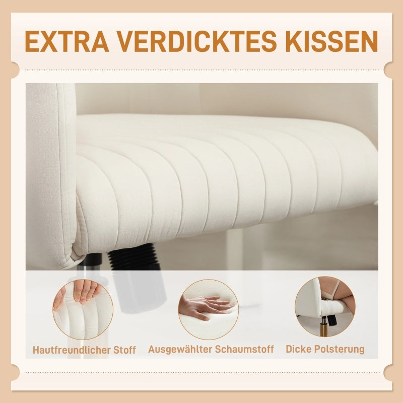 Sedia da ufficio con ruote, rivestimento effetto velluto, altezza regolabile, funzione di inclinazione, colore bianco crema.