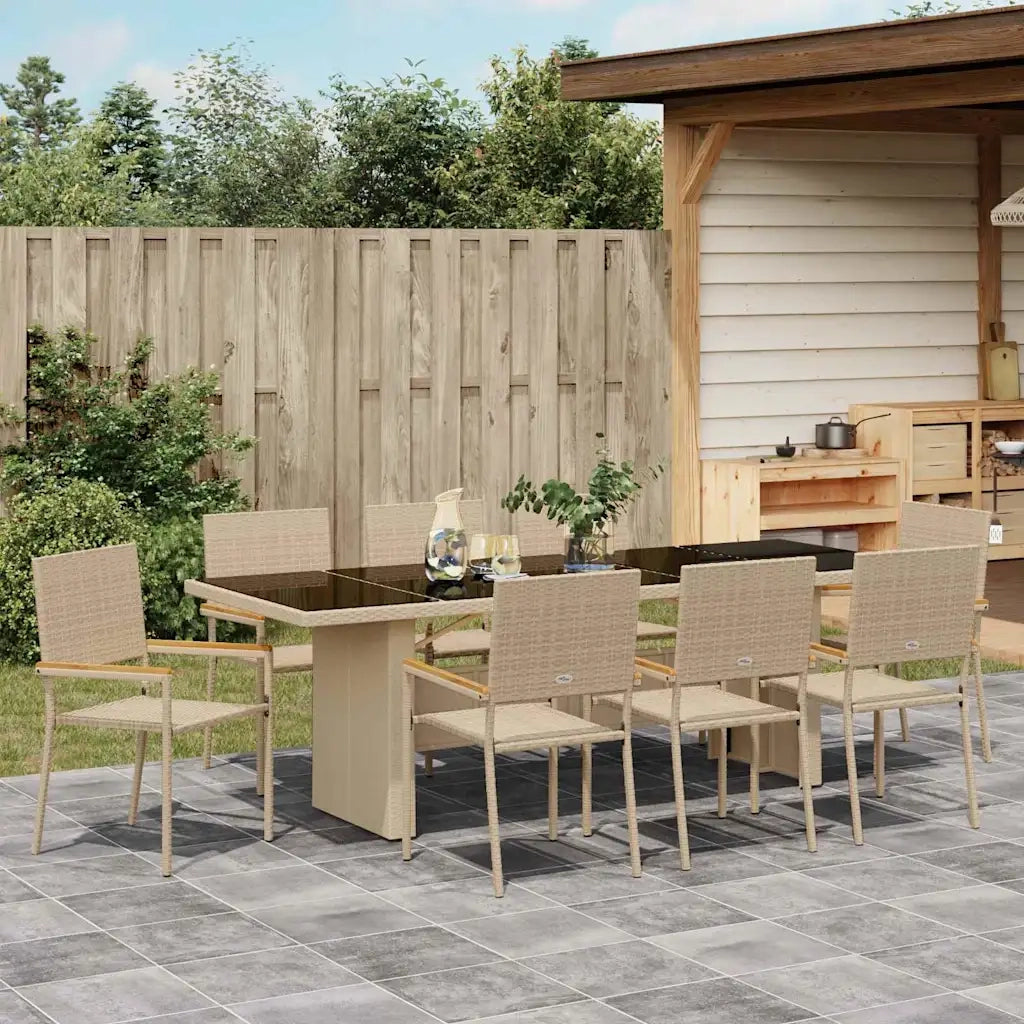 Set da Pranzo per Giardino 9 pcs Beige polyrattan