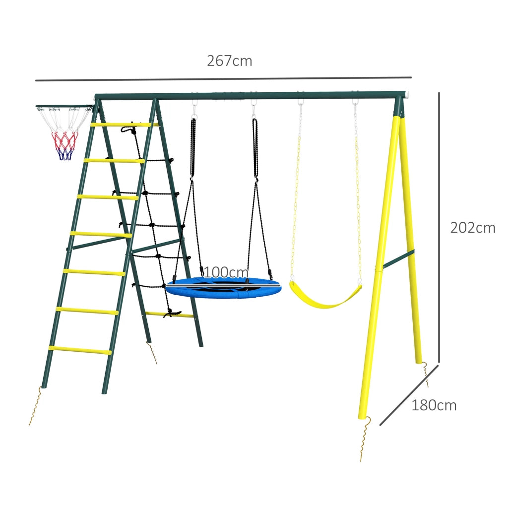 Altalena da Giardino con Scalette e Canestro ¨C Xylo ¨C Set Rotonda Acciaio per Bambini 3-8 Anni