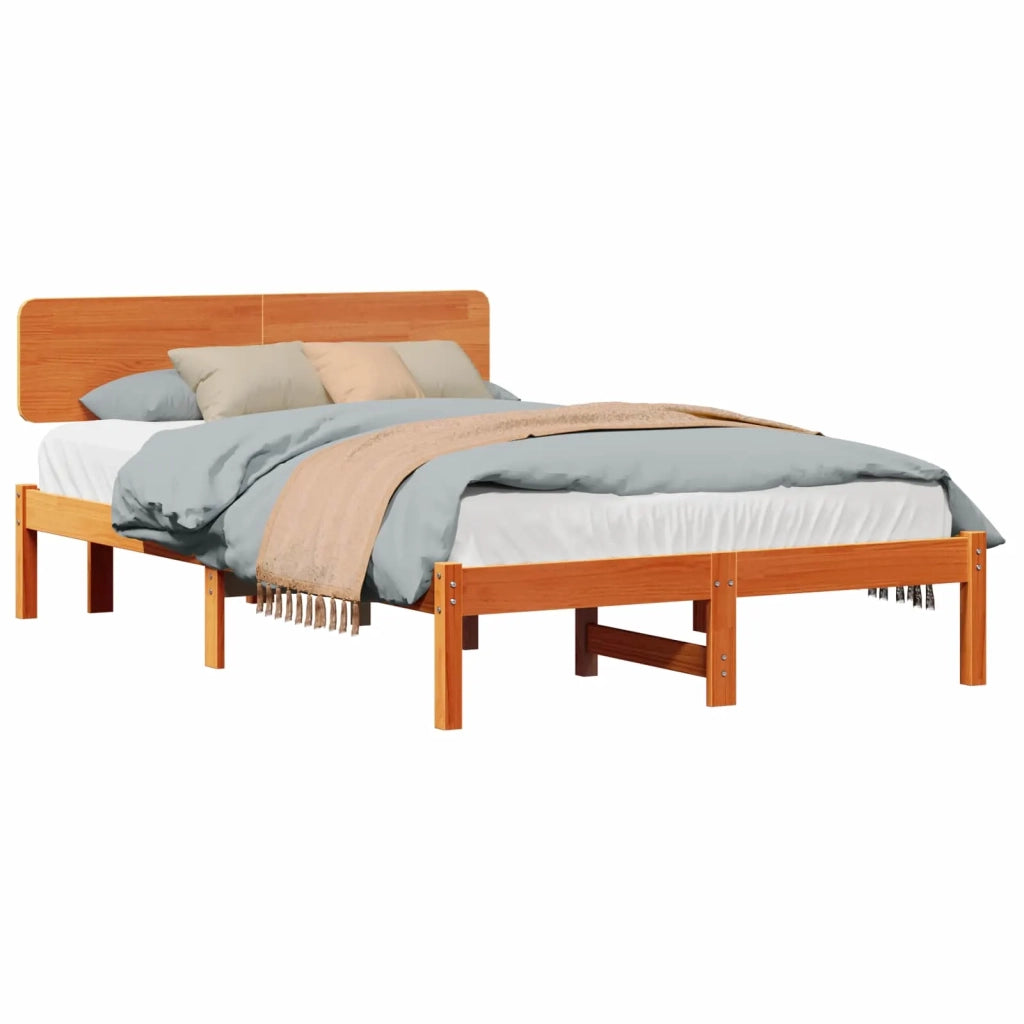Letto matrimoniale | Letto per adulti | Struttura del letto Marrone cerato 135 x 190 cm Pino massello