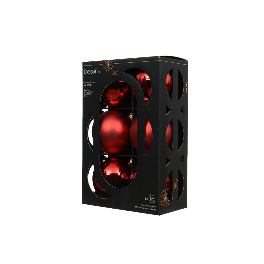 Box 6 Palline Vt luc/opa rosso d8cm