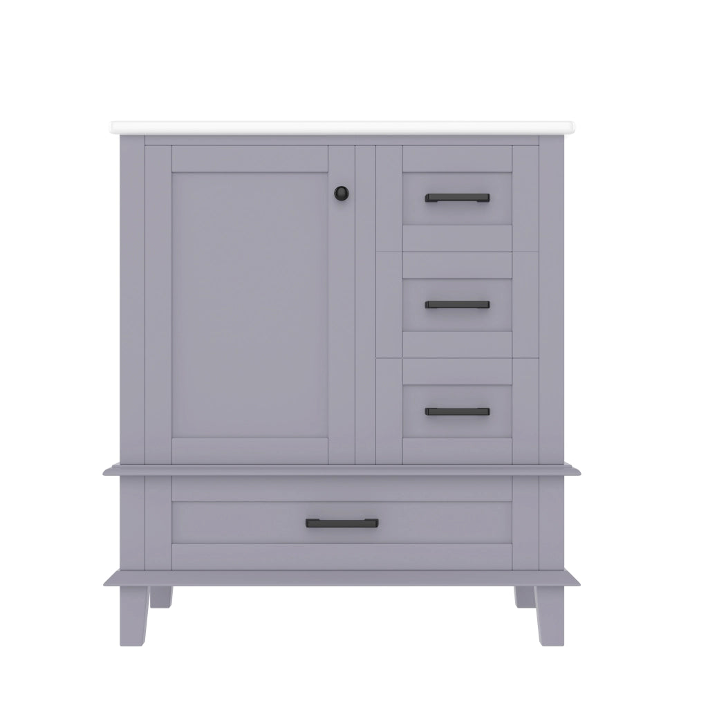 Mobile Bagno con Lavabo Integrato ¨C MINIMAL ¨C Grigio, 76x46x83.5 cm, 3 Cassetti, Ceramica
