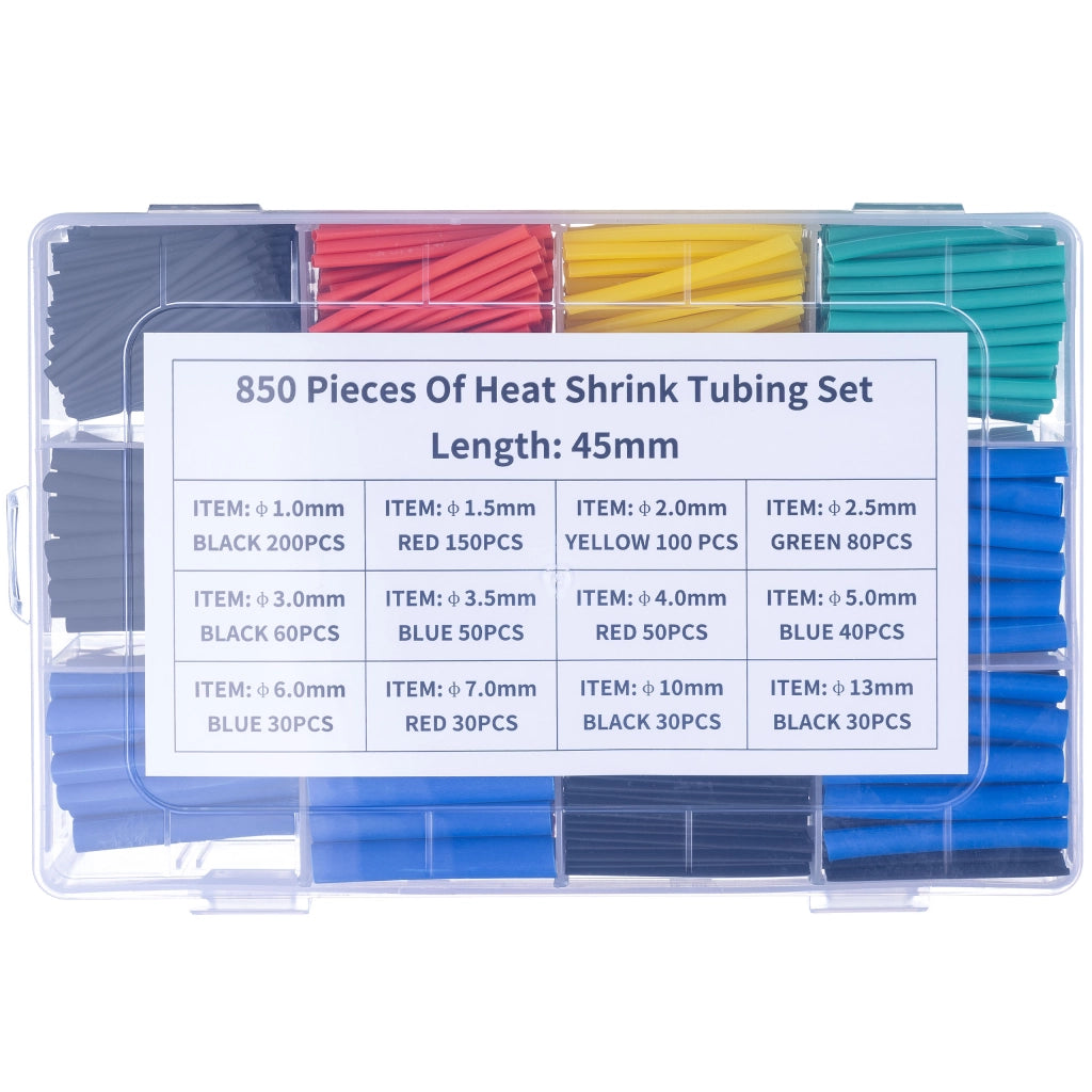 Set di Tubetti Termorestringenti Rosfix – 850 Pezzi, 12 Specifiche, 5 Colori | Poliolefina, Diametro 1-14mm