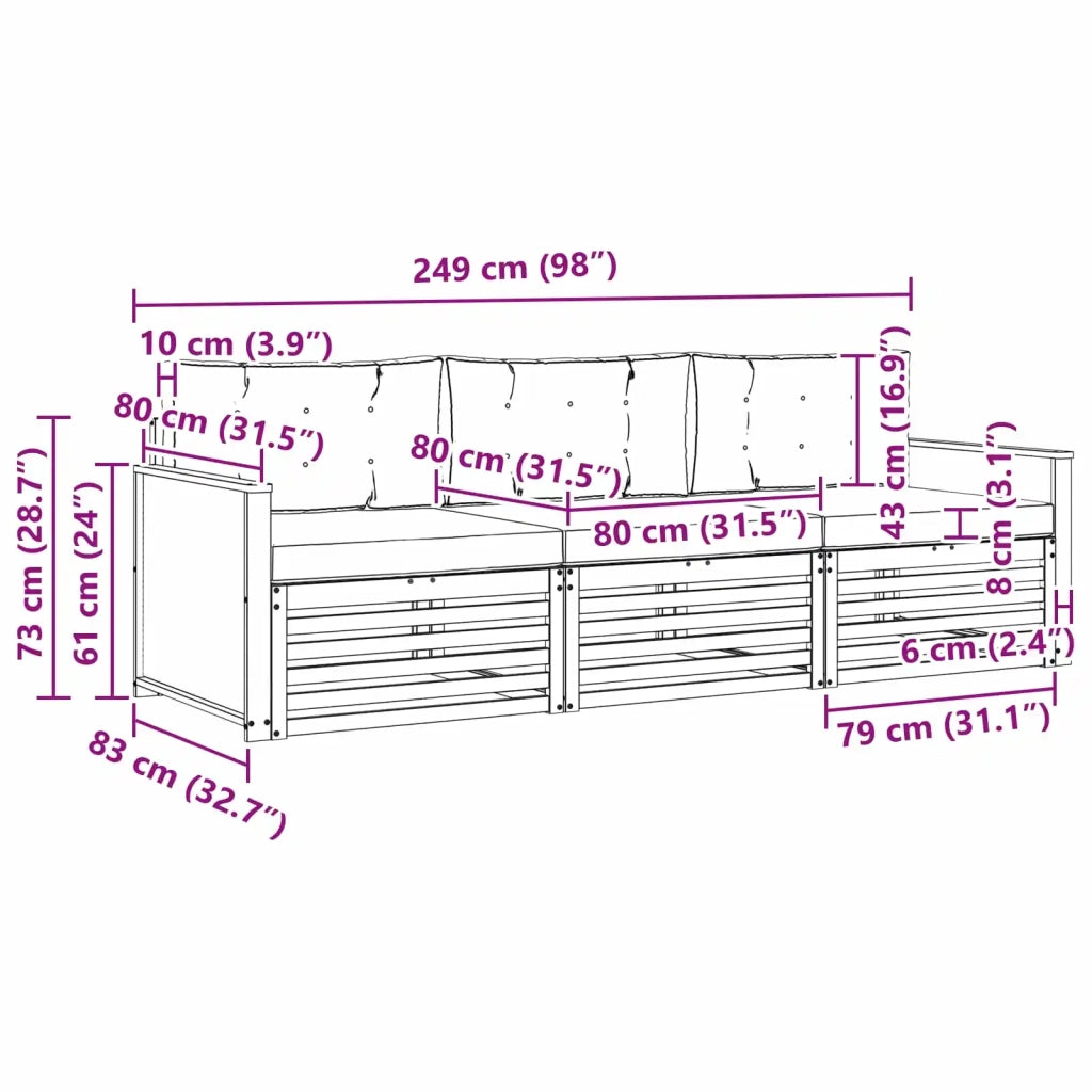 Set di divani da esterno 3 pcs Naturale e Antracite Poliestere 3382955