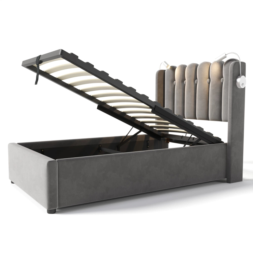 letto imbottito velluto grigio 90x200 cm