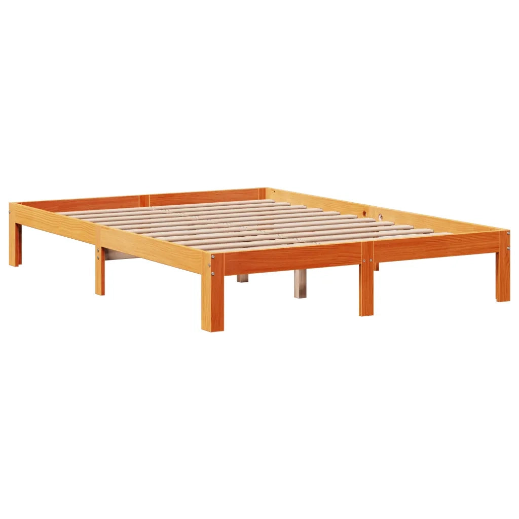 Letto Libreria senza Materasso-Struttura Letto con contenitore Marrone Cera 140x200 cm in Pino 611163
