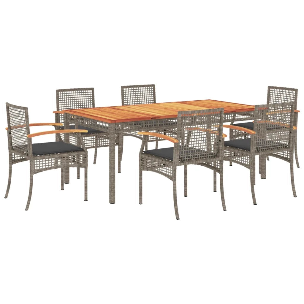 Set da Pranzo da Giardino 7 pz con Cuscini in Polyrattan Grigio