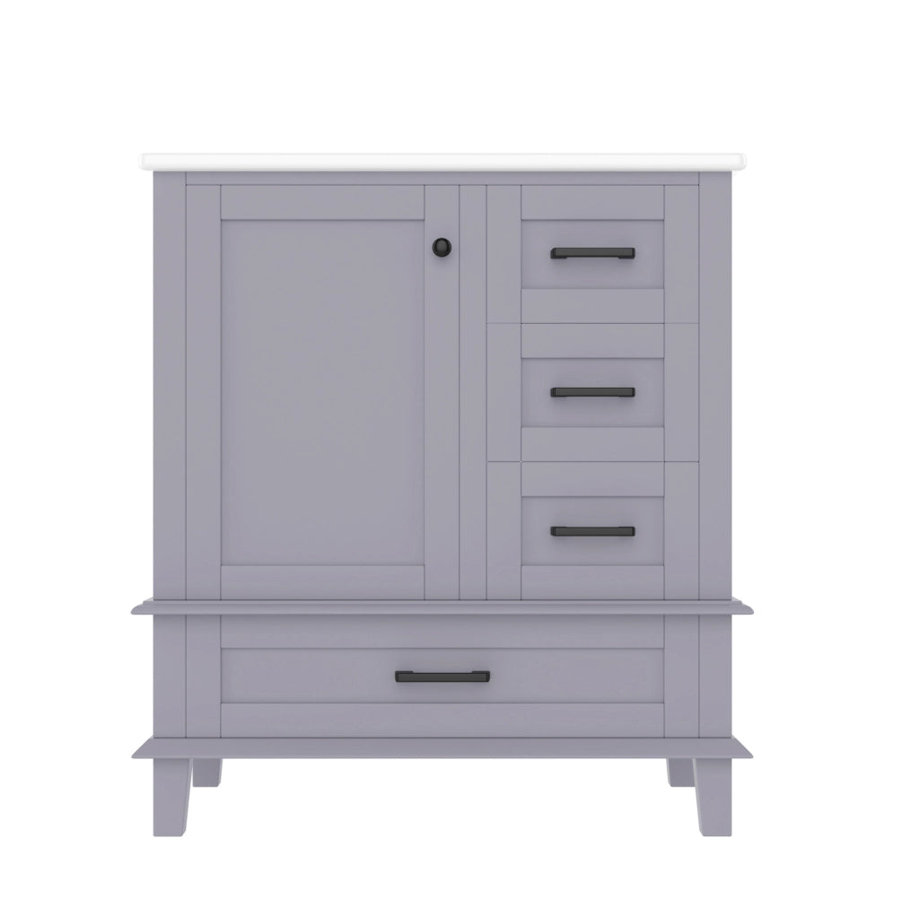Mobile bagno con lavabo 76x46x83;5 cm con lavabo in ceramica; cassetti silenziosi; legno e MDF; grigio