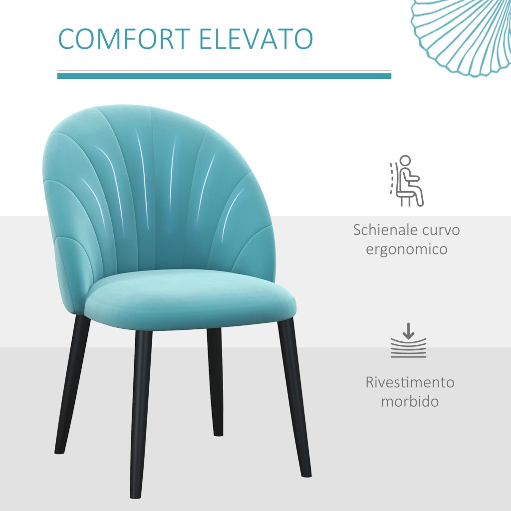 Set 2 Sedie da Pranzo Imbottite ¨C Xylo ¨C Metallo Tessuto Effetto Velluto Verde Chiaro 52x54x79cm