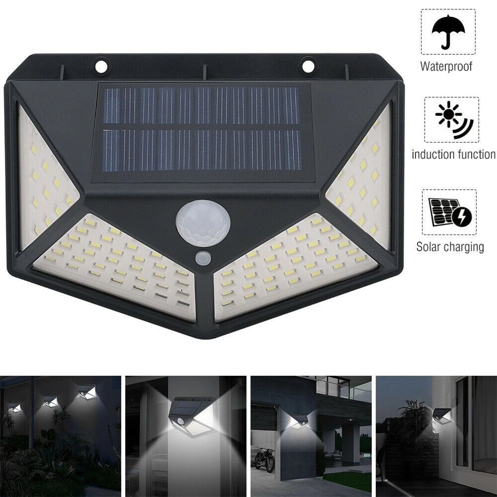Trade Shop - Lampada Luce Faretto Faro Esterno Energia Solare 100 Led Sensore Movimento -