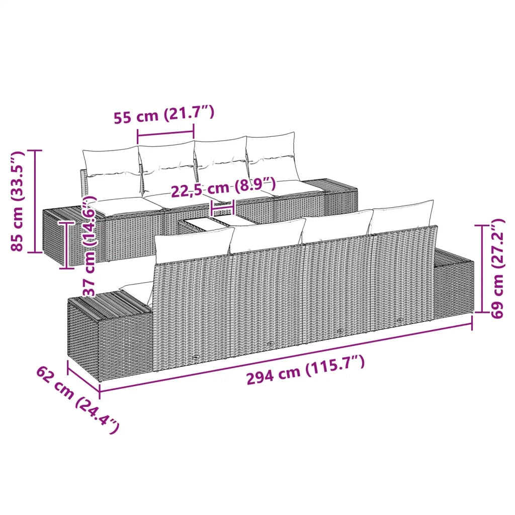 Set Divano da Giardino 9 pz Nero polyrattan 3346996