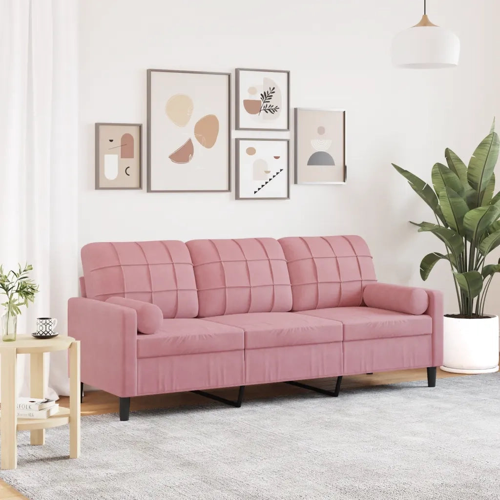 Divano a 3 Posti con Cuscini-Sofa 3 Posti con Cuscini Rosa 180 cm in Velluto 129492