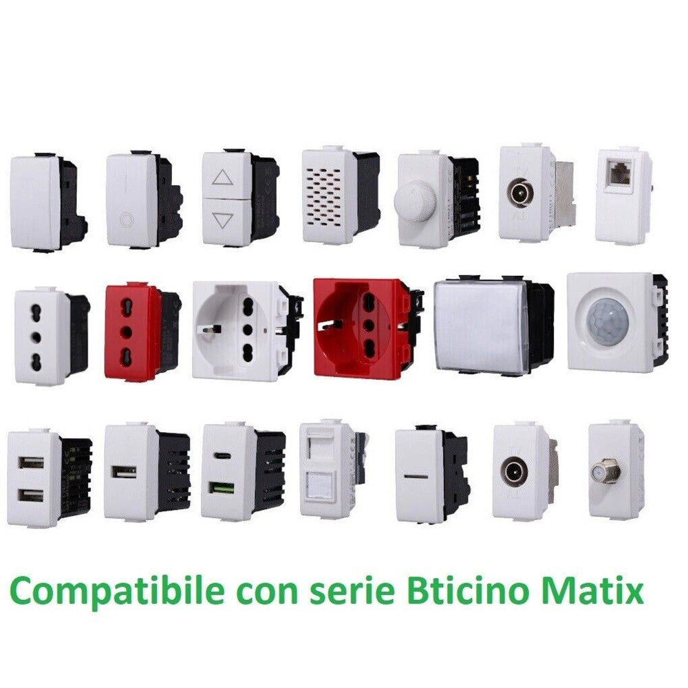Trade Shop - Serie Bticino Frutti Matix Compatibile Presa Schuko Lan Pulsante Deviatore Usb -
