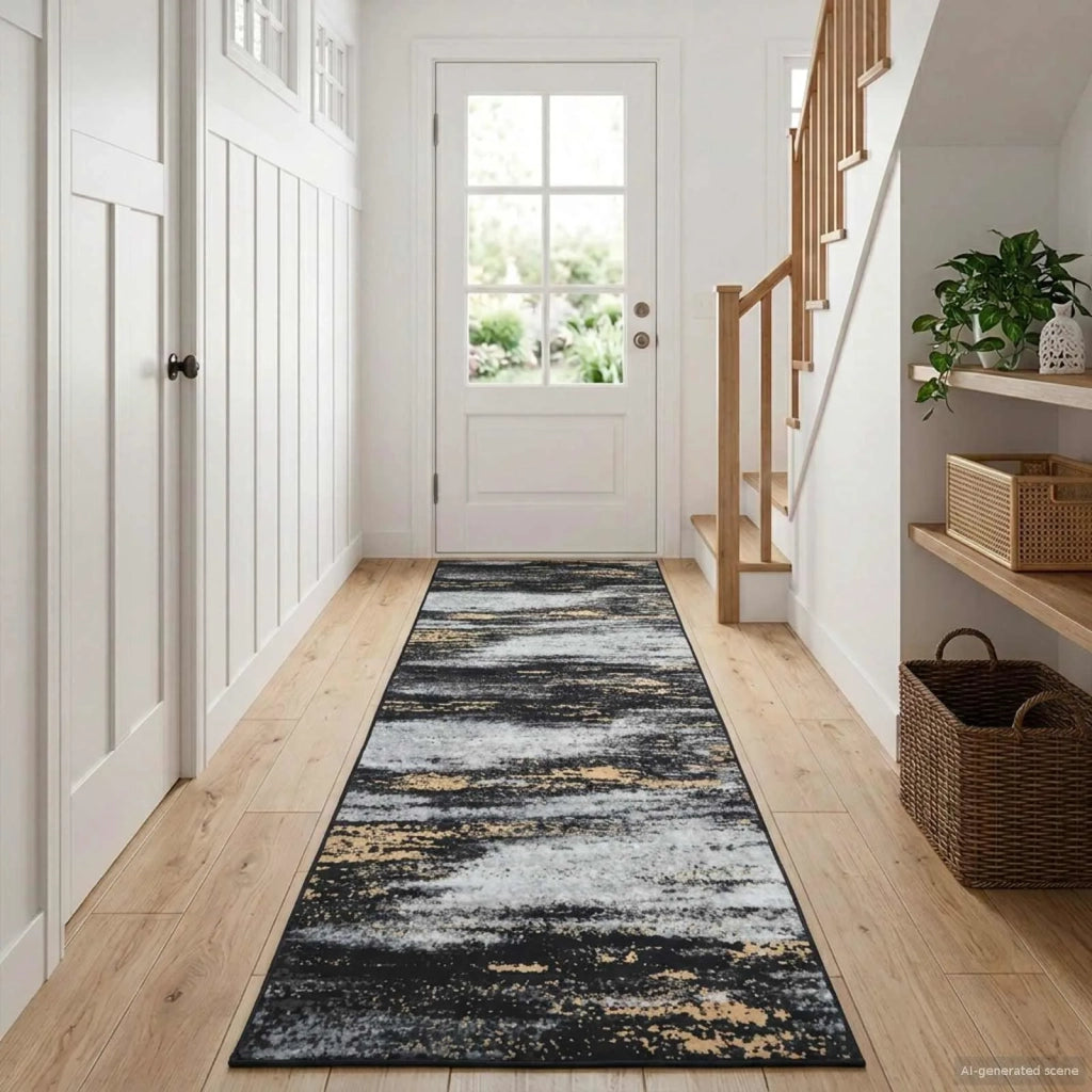 Runner Tappeto LESAKA Nero e Oro 50 x 100 cm Velluto diamante 42045287