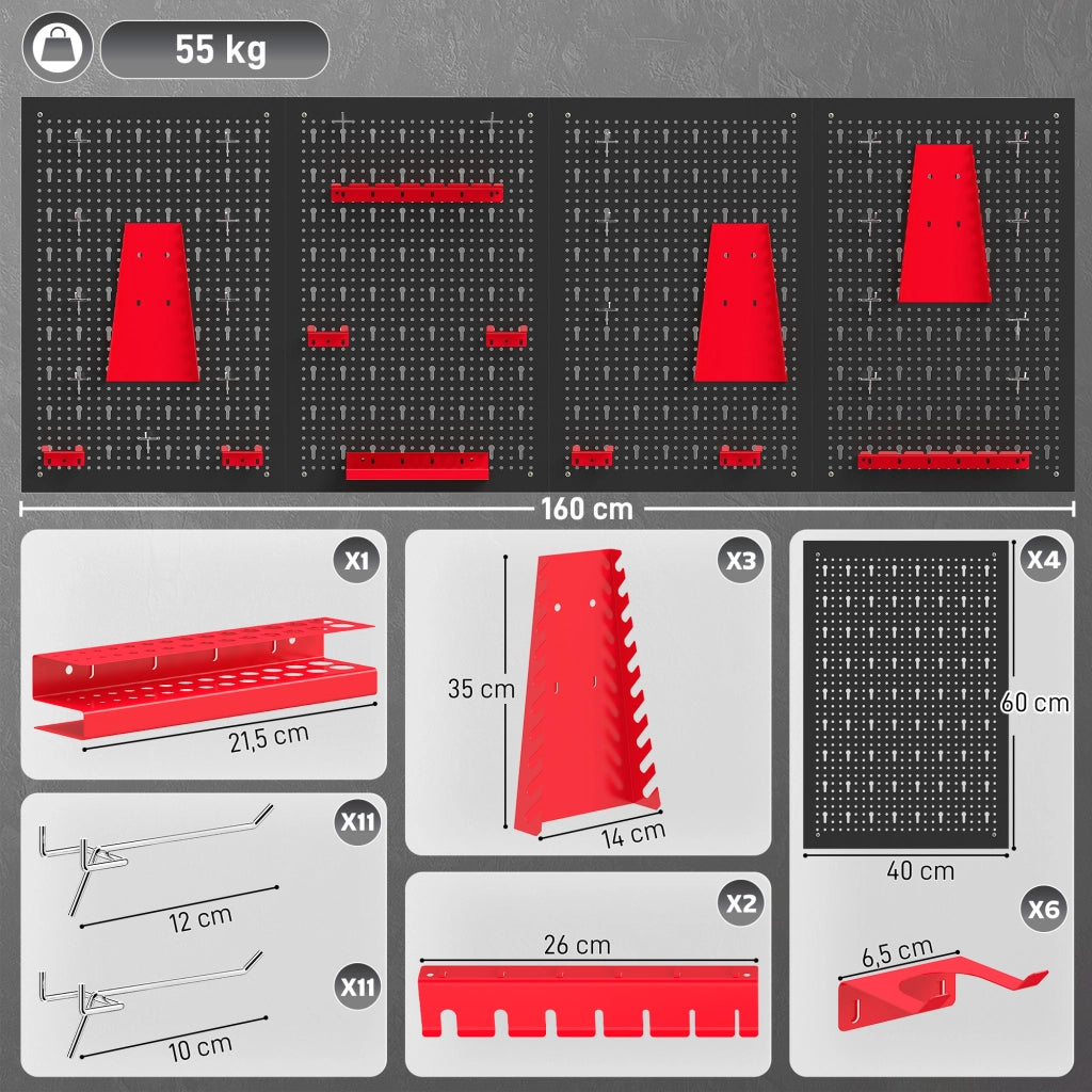 Libreria a muro con scaffali e ganci ¨C Minimal ¨C Nero Rosso 60x40x