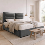 Letto matrimoniale imbottito 140x200 cm con contenitore e testiera regolabile
