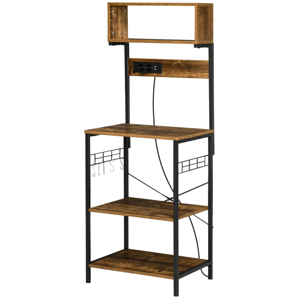 Mensola per microonde con 2 prese USB e 5 ganci ¨C zephmum ¨C 60x42x153 cm marrone