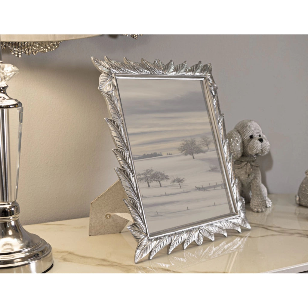 Cornice portafoto Leavy Silver in resina argento con foglie 20x25