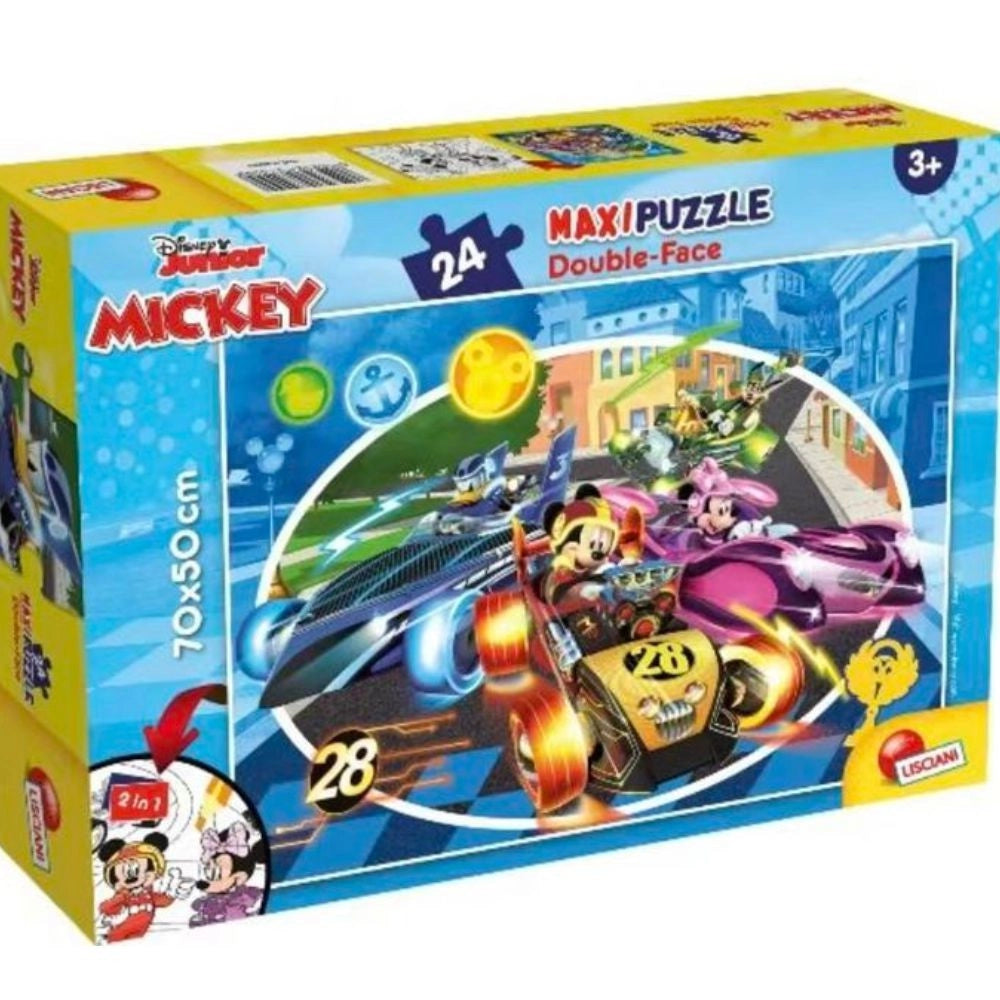 Trade Shop - Disney Puzzle Double Face Mickey Mouse 24 Maxi Pezzi Dim 70x50 Cm Puzzle 2 In 1 -