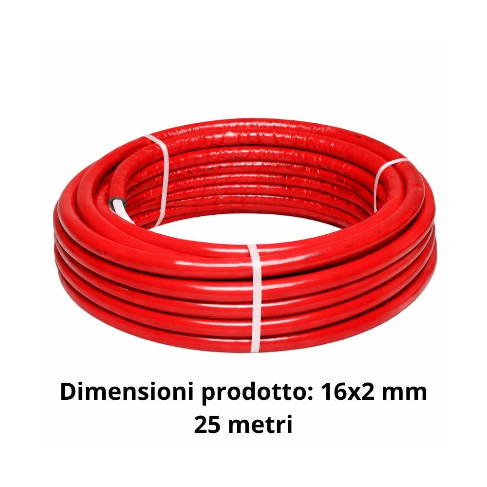 Tubo multistrato multylayer rivestito rosso per impianti idrotermosanitari *** diametro 16 millimetri, lunghezza metr...