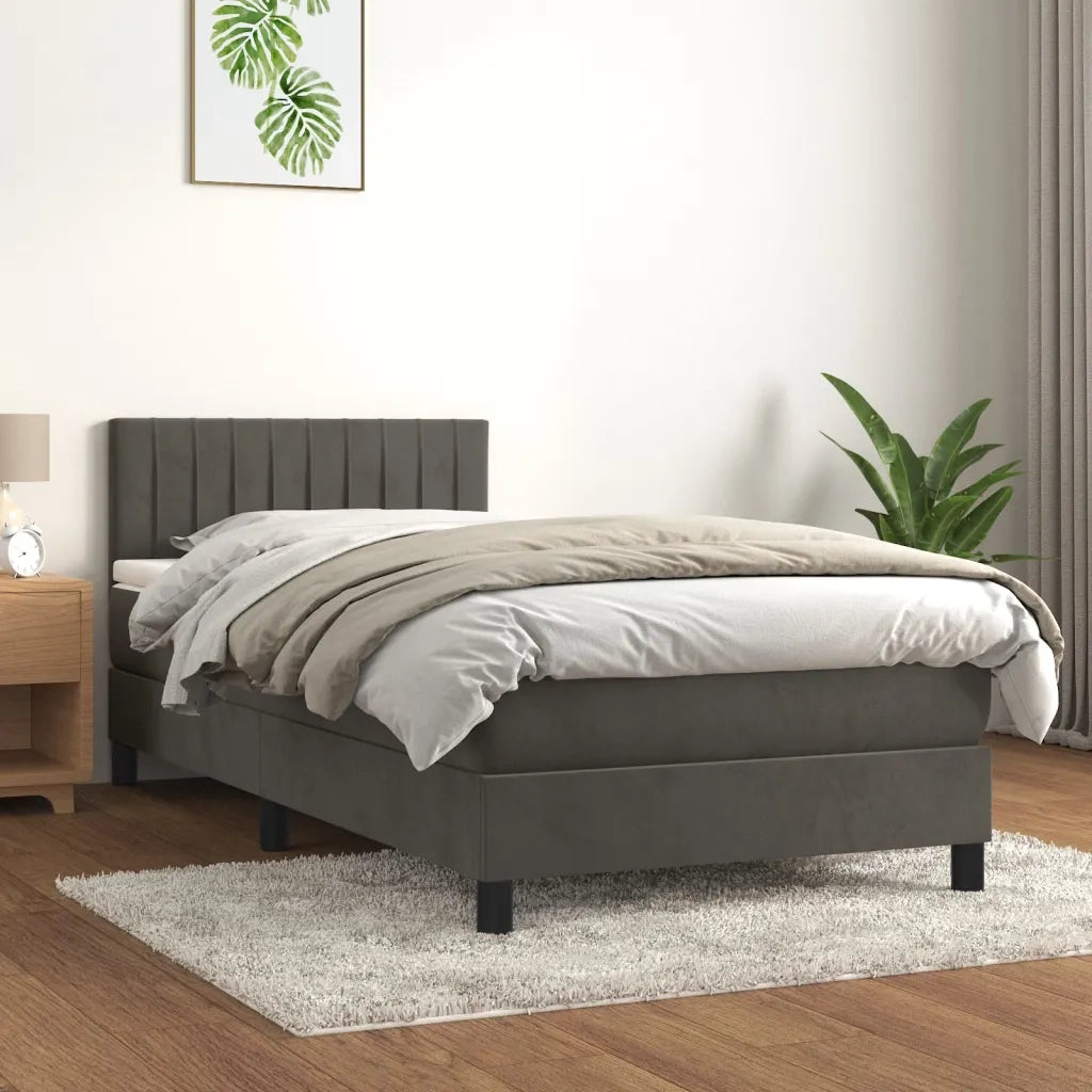 Giroletto a Molle con Materasso-Struttura Letto Grigio Scuro 100x200 cm Velluto 883702