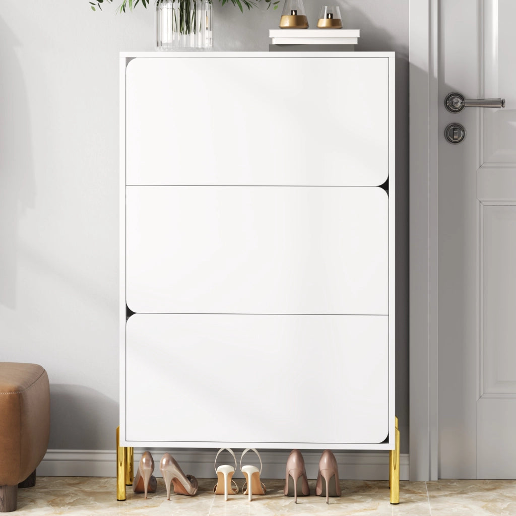 Mobile scarpiera con 3 Ante e ripiani interni; per Ingresso in MDF; 73 × 24 × 120 cm; Bianco
