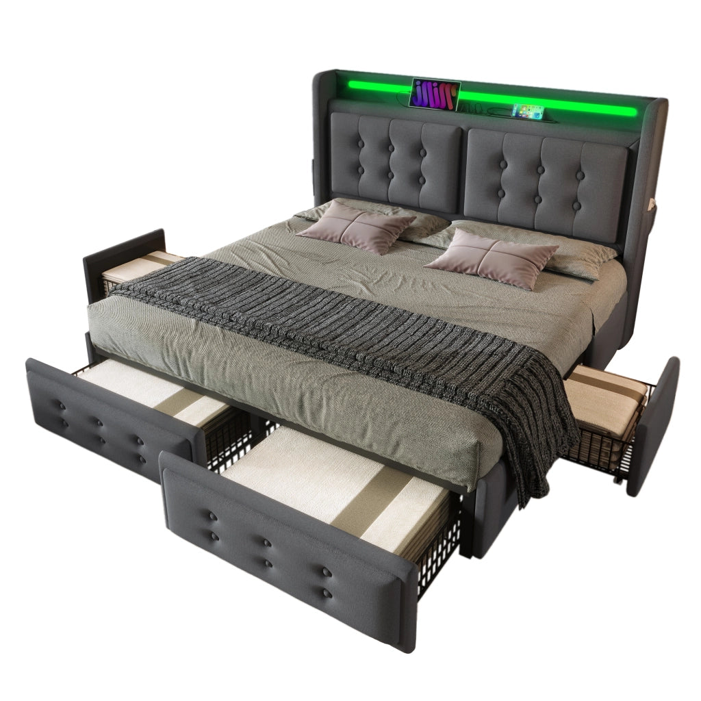 letto imbottito cotone lino grigio 140x200 cm