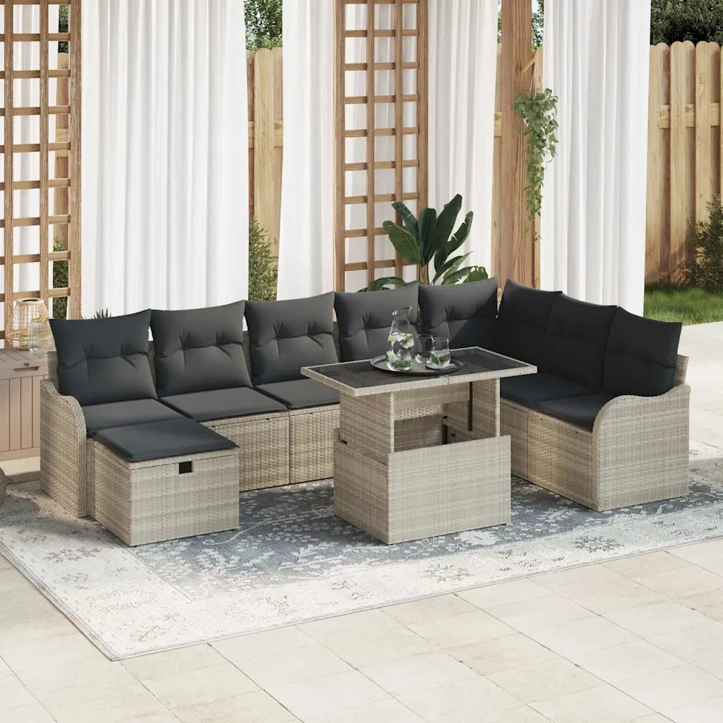 Set Divano da Giardino 9 pcs Grigio chiaro Poly Rattan 3359739