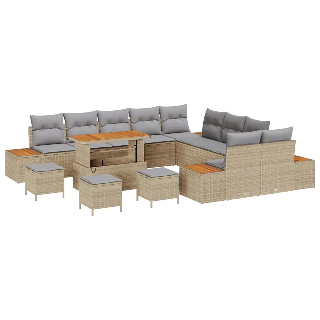 Set Divano da Giardino con cuscino 14 pcs Beige Poly Rattan