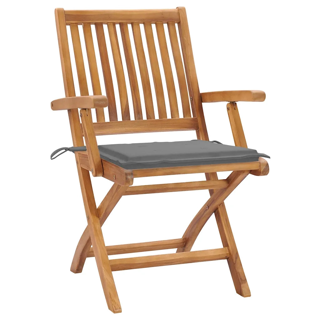 Sedie da Giardino 2 pz con Cuscini Grigi in Massello di Teak 3062407