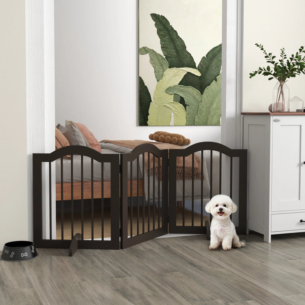 Cancellino per Cani Pieghevole 3 Sezioni ¨C Zephmum ¨C Legno Caff¨¨ 154.5x29.5x61 cm