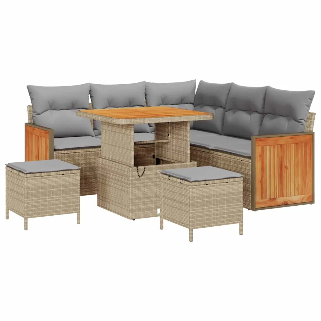 Set Divano da Giardino 9 pcs Beige e Grigio Chiaro polyrattan