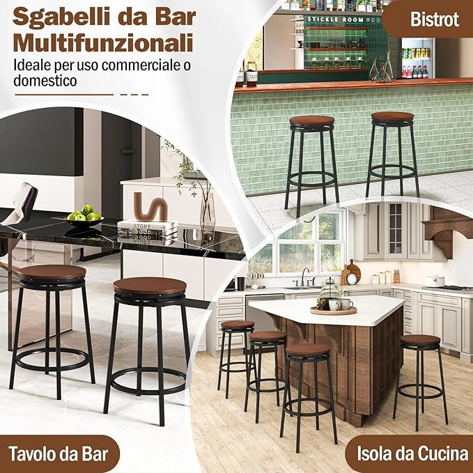 Set di 2 Sgabelli Girevoli e Regolabili in Altezza, Sgabelli da Bar in Metallo e MDF con Poggiapiedi, Mobile per Isola della Cucina, Sala da Pranzo e Salotto, Marrone e Nero