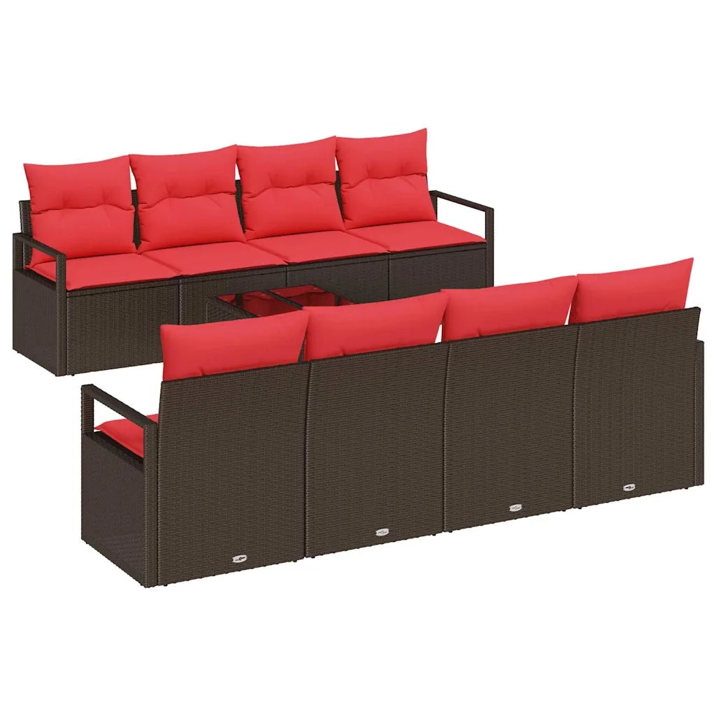 Set di divani con cuscino 7 pcs Marrone e Rosso polyrattan 3346314