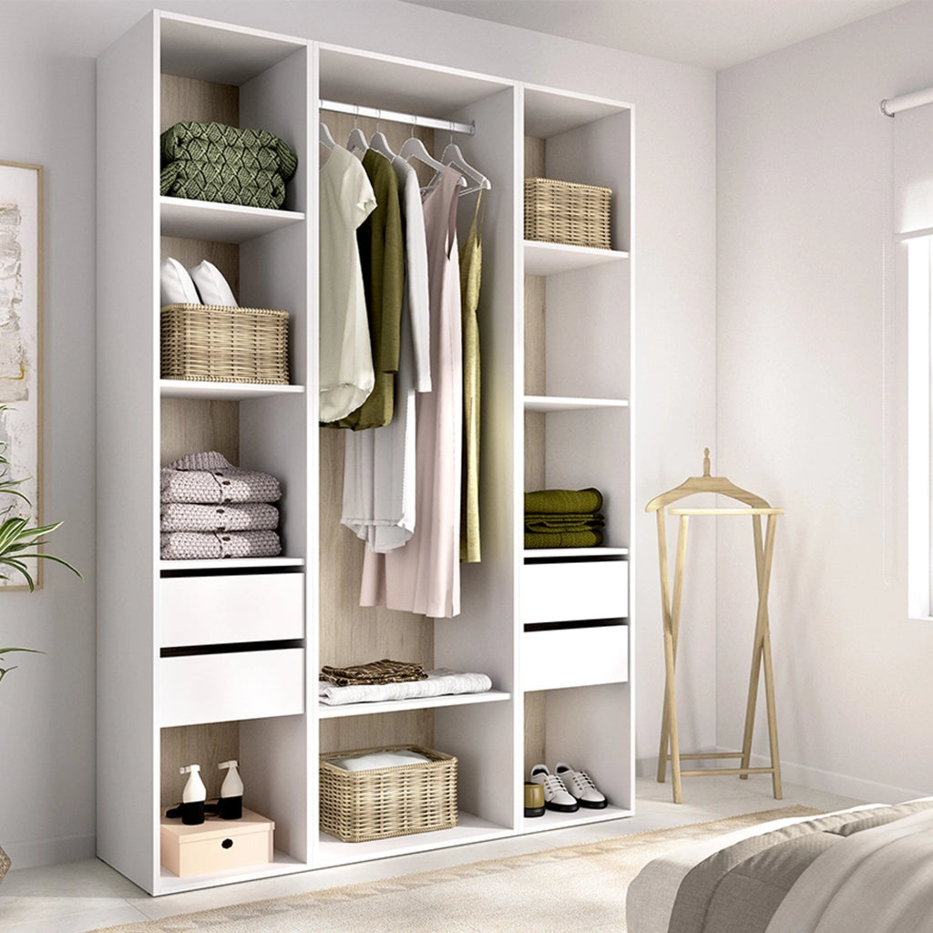 Armadio Camera da Letto Bellwood, Guardaroba Grande 7 Ripiani, 45x205h cm Bianco