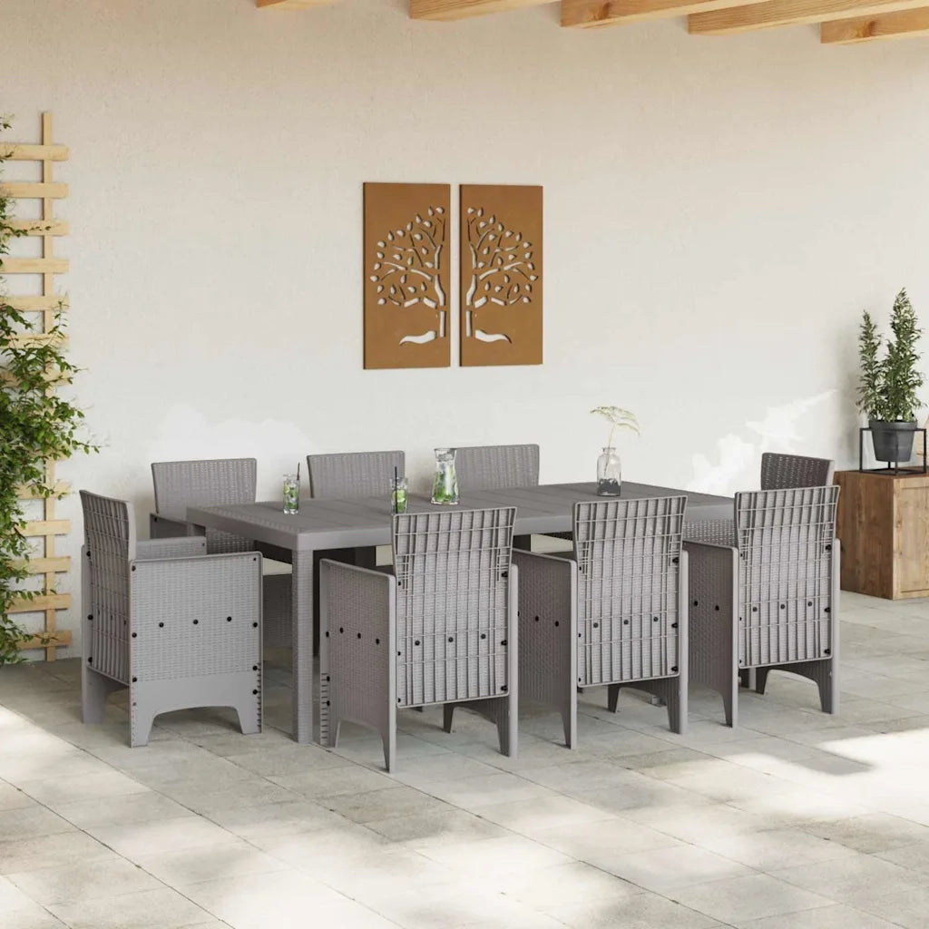 Set da Pranzo per Giardino 9 pcs Grigio chiaro Polipropilene