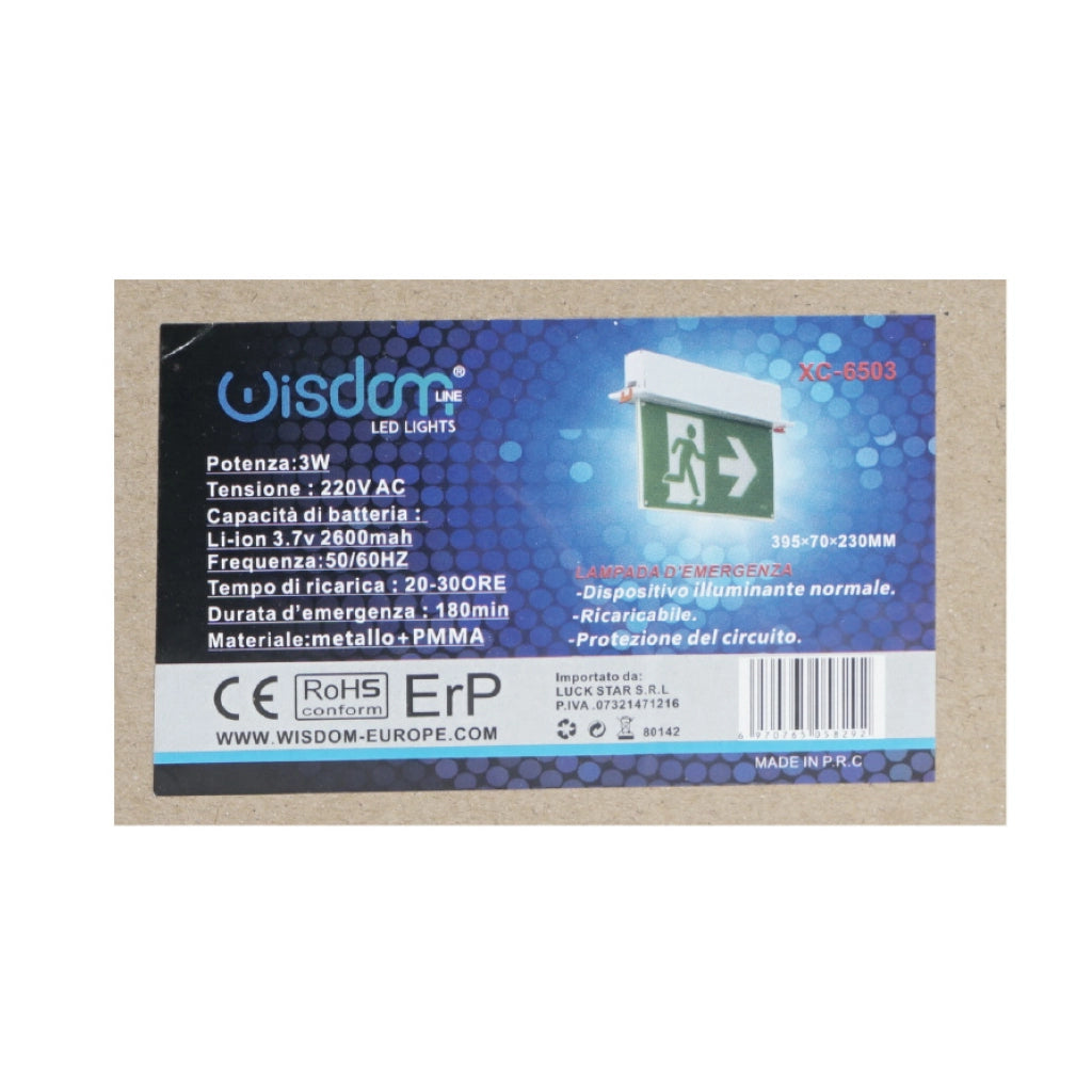 Lampada led 3w per segnaletica di sicurezza 6500K