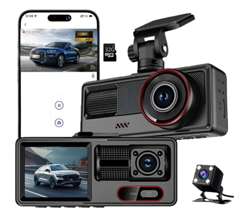 TELECAMERA DASH CAM BLACK BOX DVR RECORDER PER AUTO - 3 CANALI - 1080P WIFI