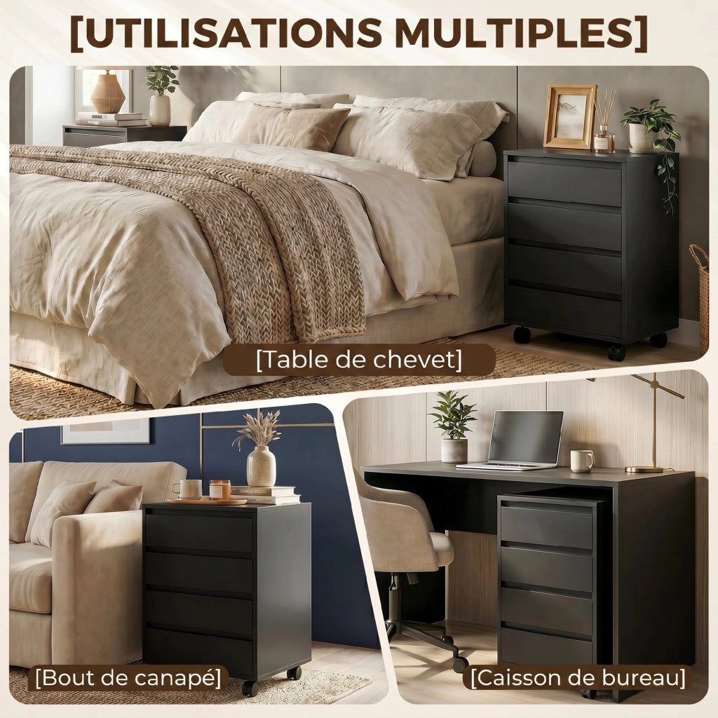 Scrivania con cassetti e ruote ¨C Minimal ¨C Legno, nero