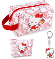 Borsa di cosmetici per ragazze - valigetta da viaggio con portafoglio e catena da chiave, grande borsa di pelle rossa carina con zip, valigetta in PU, regali di Natale per bambine, donne e adolescenti