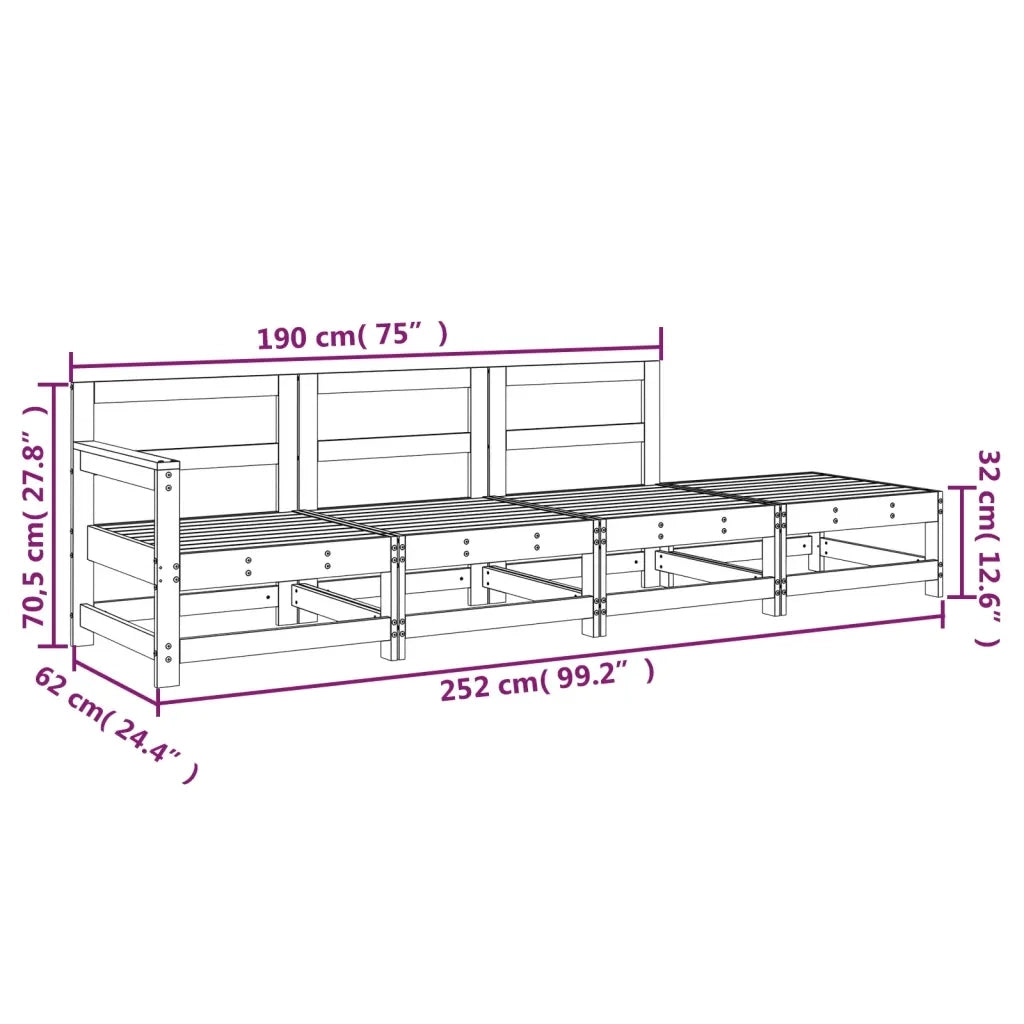 Set Salotto da Giardino 4 pz | Set di Mobili da Esterno Grigio in Legno Massello di Pino