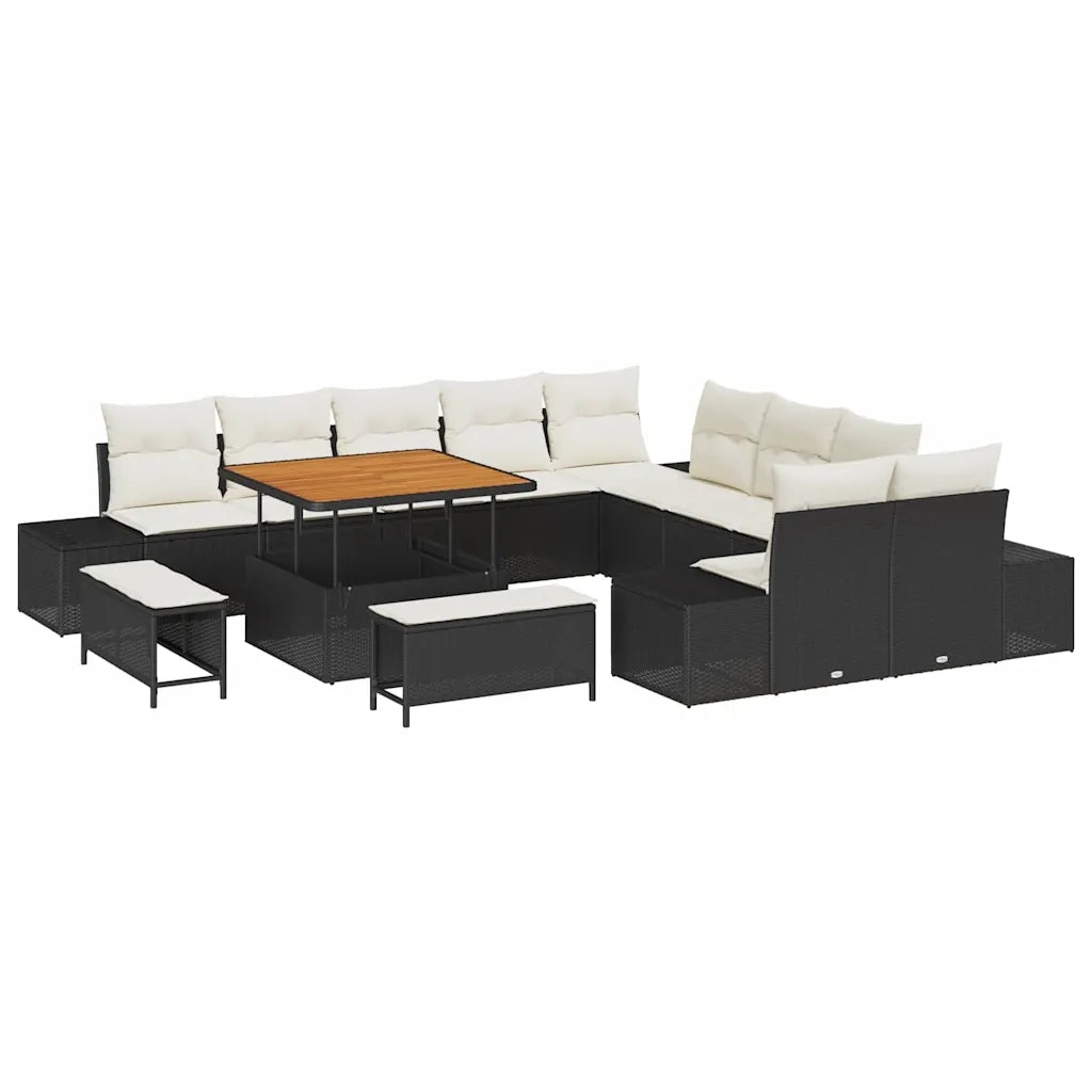 Set Divano da Giardino con cuscino 13 pcs Nero Poly Rattan