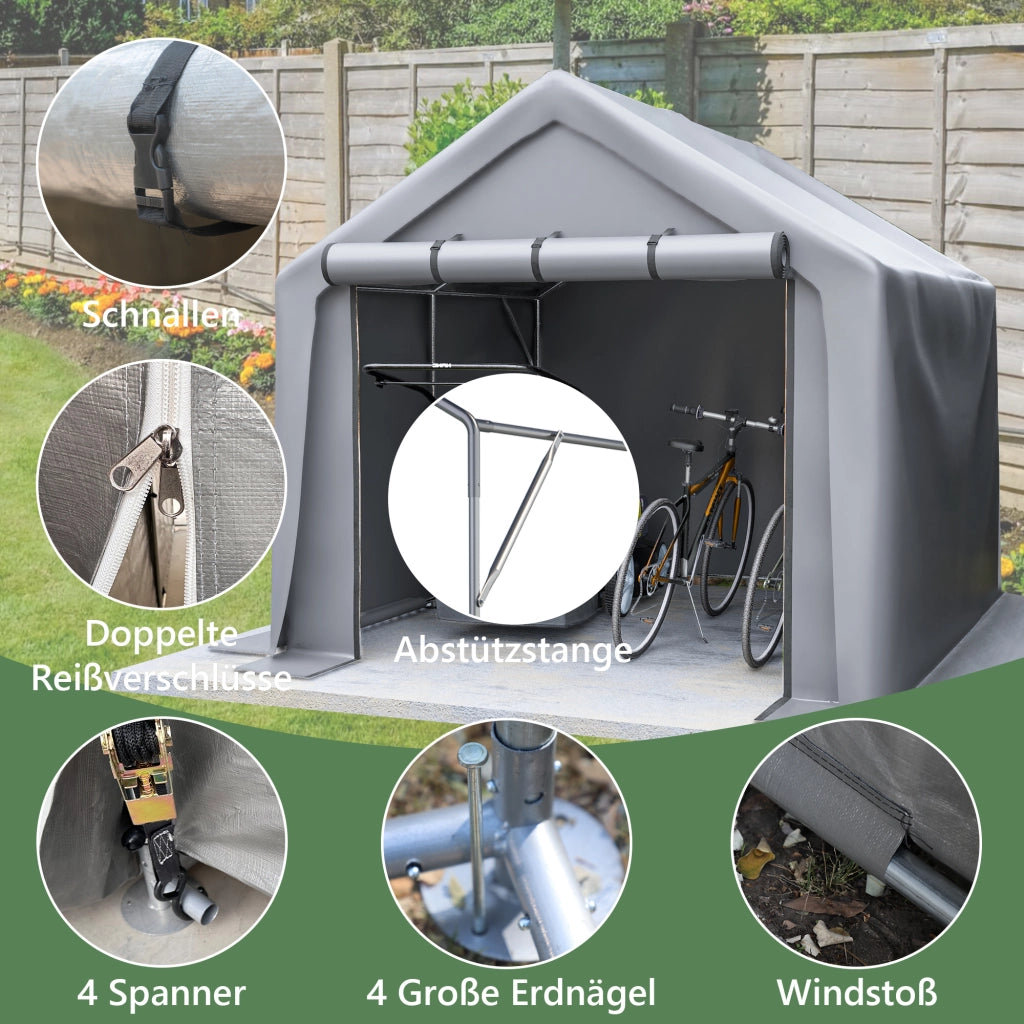 Capanno da giardino 244x241x217cm garage per biciclette deposito utensili tenda robusta impermeabile colore grigio scuro per giardino e esterni