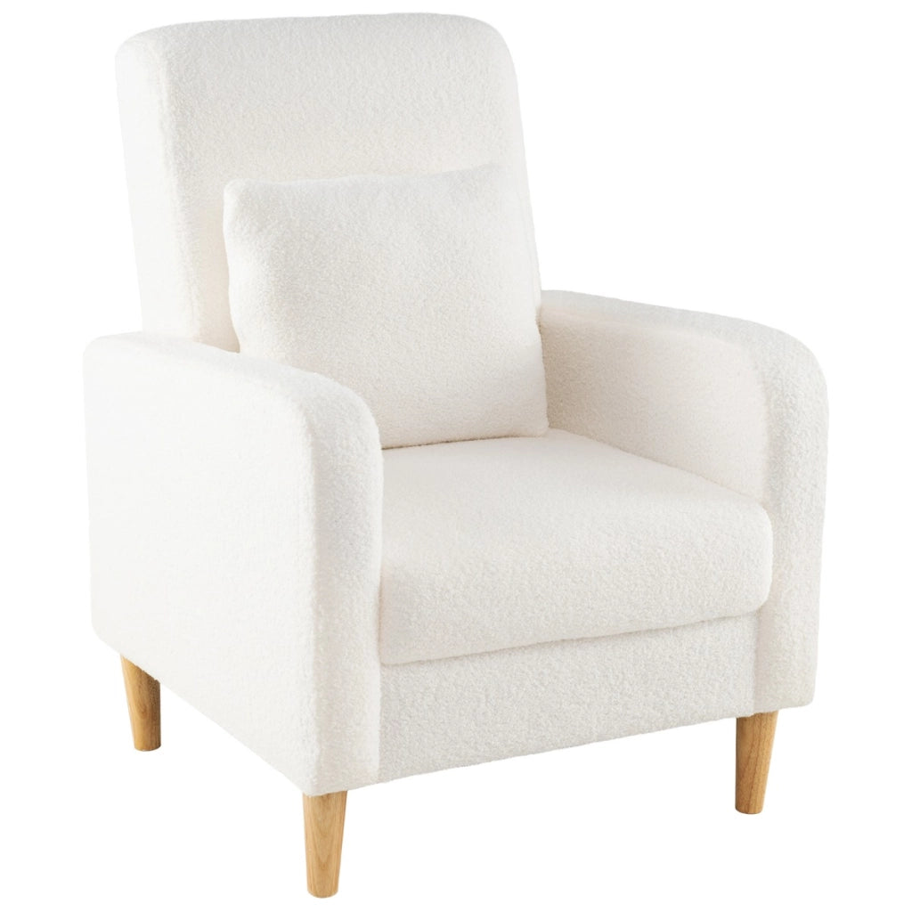 Poltrona accent con cuscino lombare e rivestimento in pile teddy, Singola poltrona laterale per lettura per soggiorno Bianco